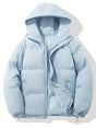 Women's hooded puffer jacket with long sleeves and zip front