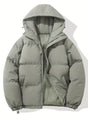 Women's hooded puffer jacket with long sleeves and zip front