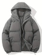 Women's hooded puffer jacket with long sleeves and zip front