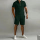 Men's Waffle Knit Polo and Shorts Set, Quarter Zip, Drawstring