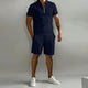 Men's Waffle Knit Polo and Shorts Set, Quarter Zip, Drawstring