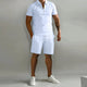 Men's Waffle Knit Polo and Shorts Set, Quarter Zip, Drawstring
