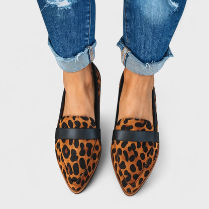 Women's pointed-toe slip-on loafers with vamp straps and low heels