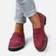 Women's penny loafers with chunky lug soles and stitched apron toes