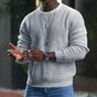Men's long-sleeve textured crew neck sweater with ribbed trims