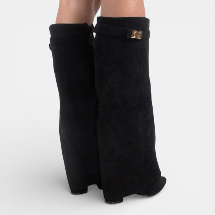 Women's knee-high pointed toe boots with block heels