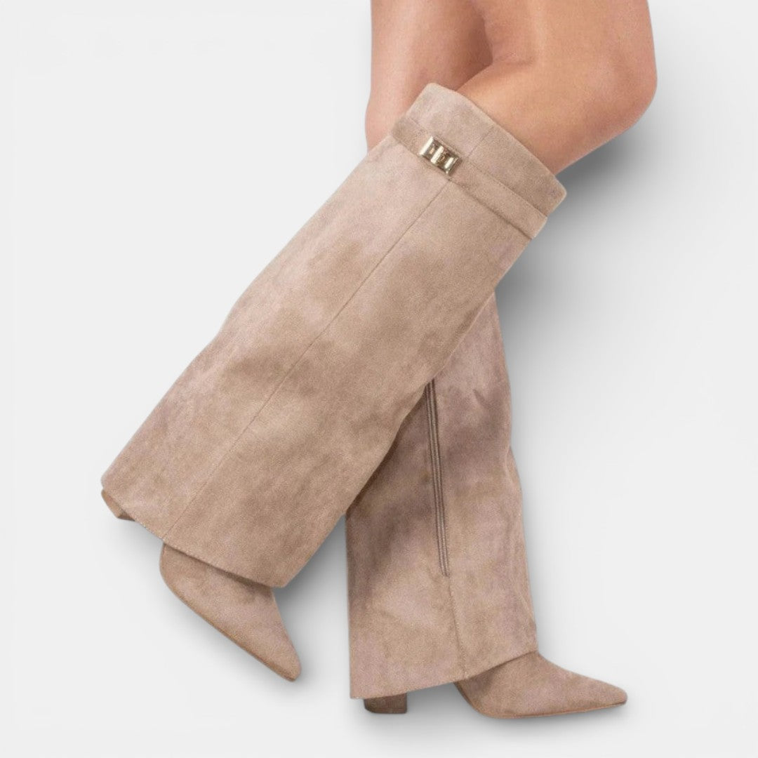 Women's knee-high pointed toe boots with block heels