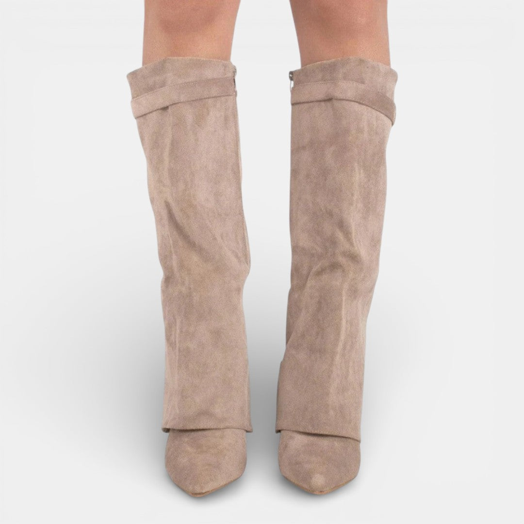 Women's knee-high pointed toe boots with block heels