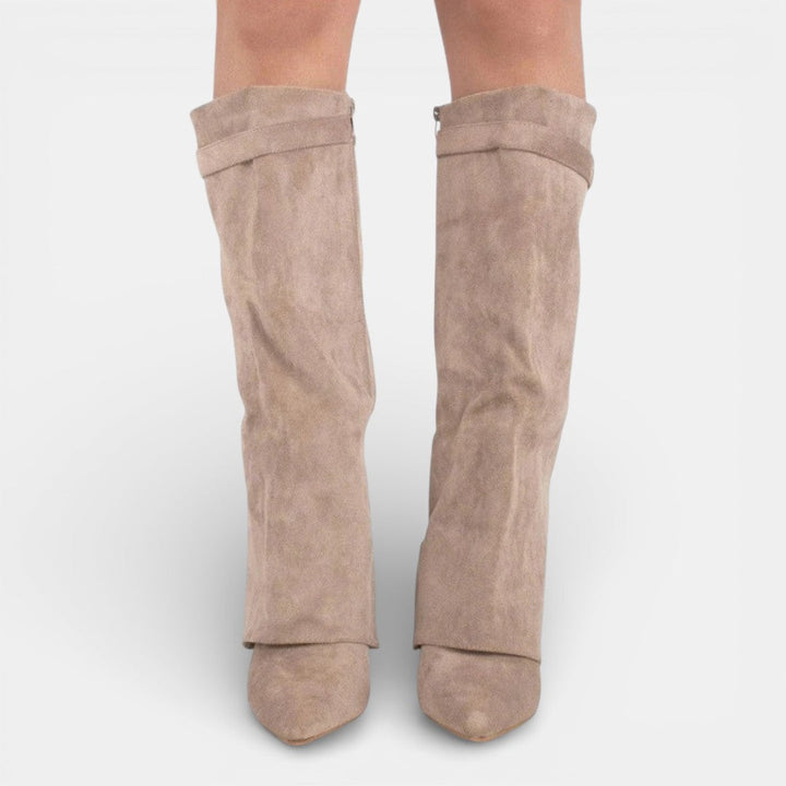 Women's knee-high pointed toe boots with block heels