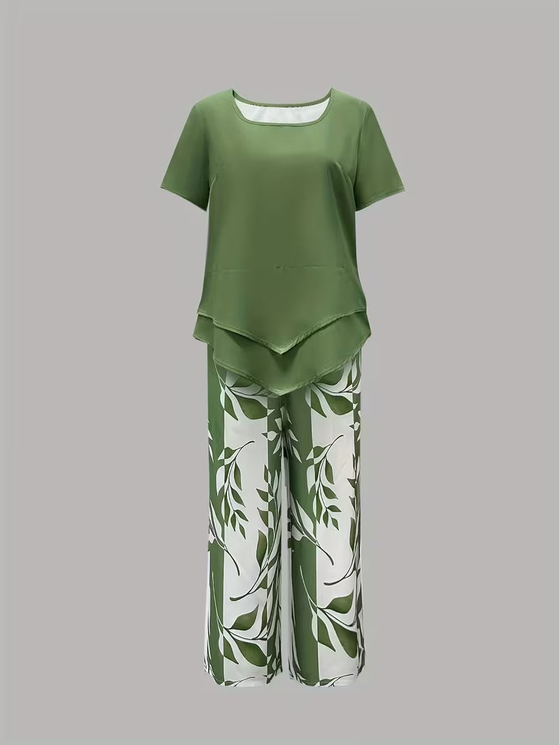 Evangeline - Leaf Print Two-Piece Set