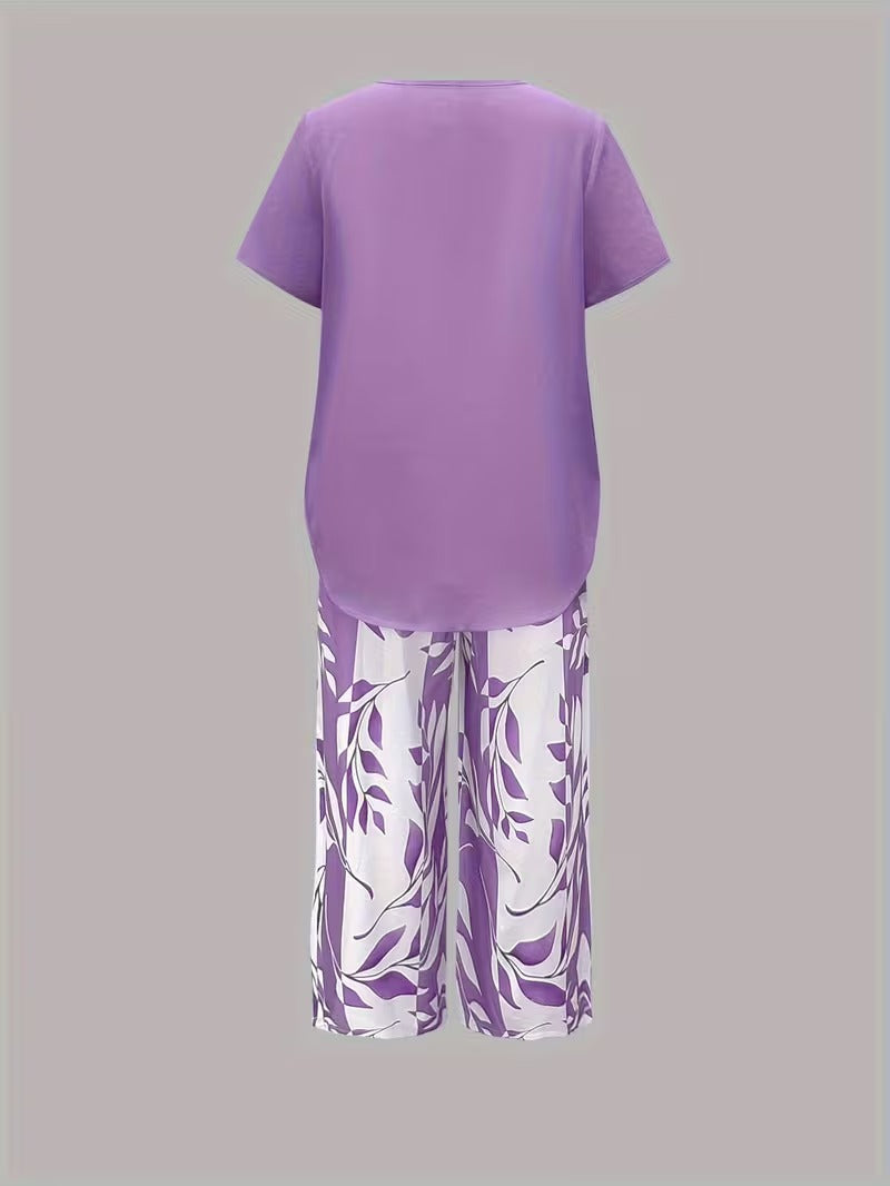 Evangeline - Leaf Print Two-Piece Set