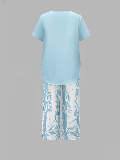 Evangeline - Leaf Print Two-Piece Set
