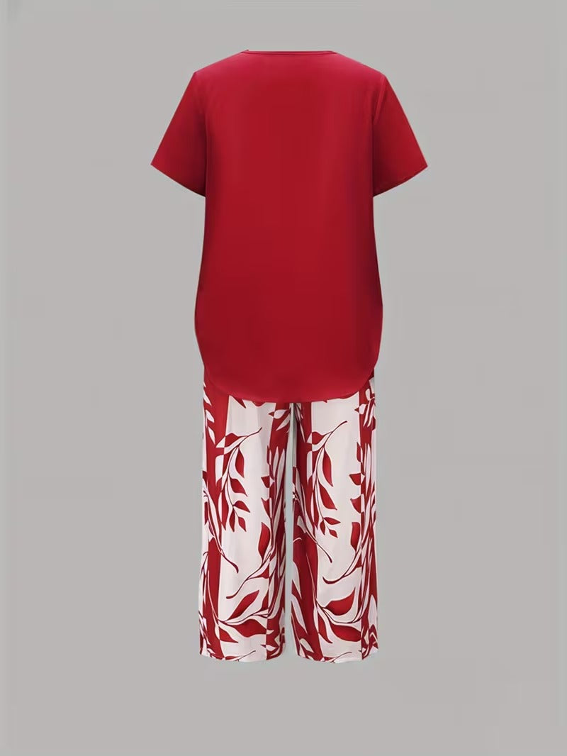 Evangeline - Leaf Print Two-Piece Set
