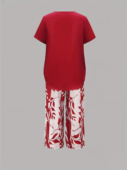 Evangeline - Leaf Print Two-Piece Set