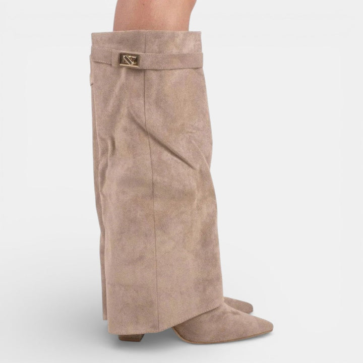 Women's knee-high pointed toe boots with block heels