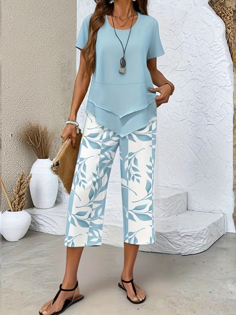 Evangeline - Leaf Print Two-Piece Set