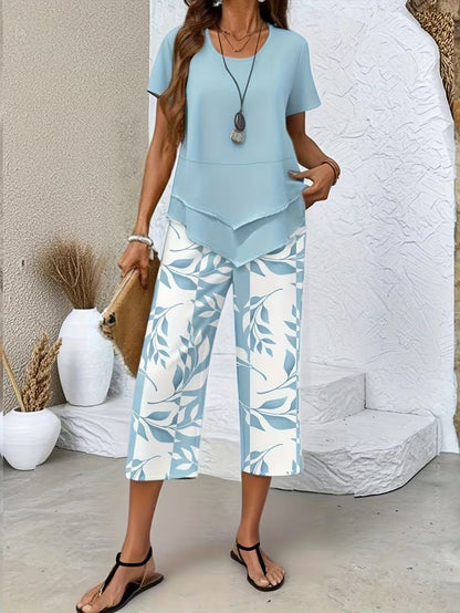 Evangeline - Leaf Print Two-Piece Set