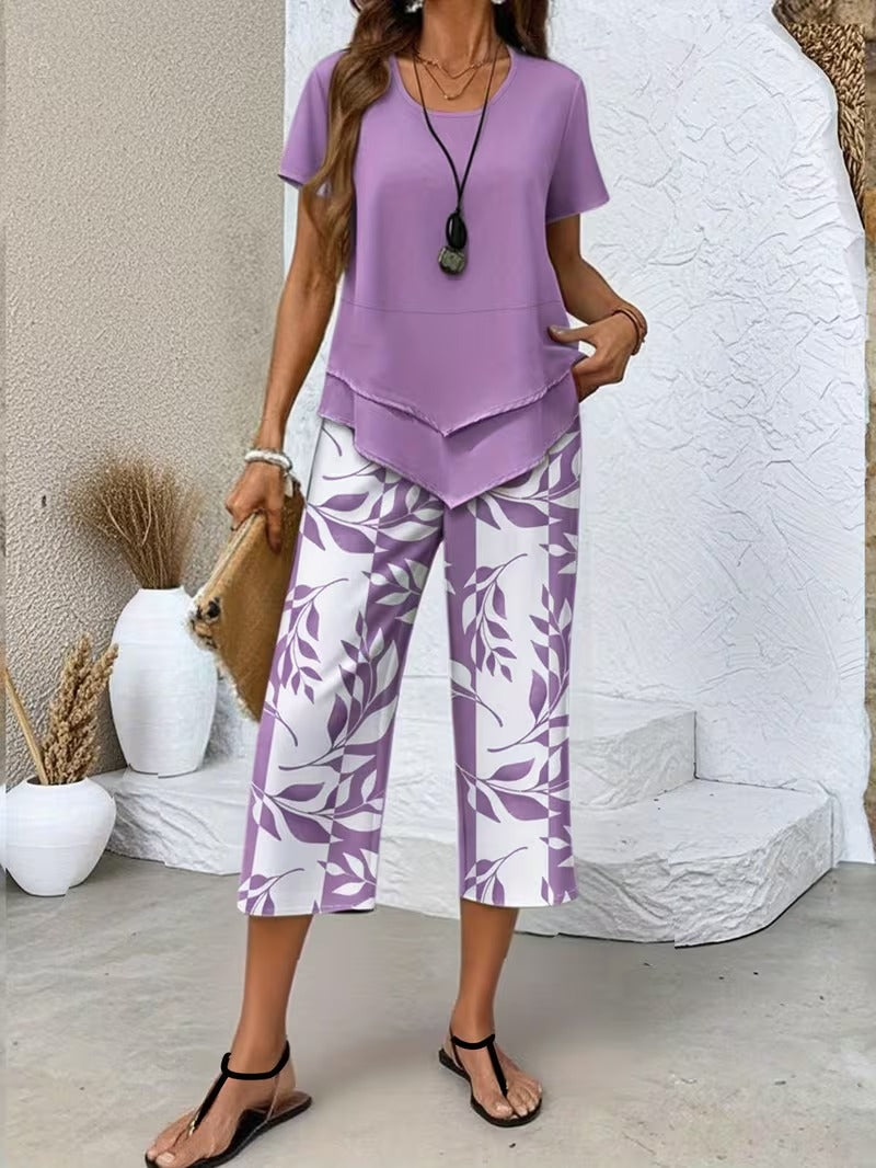 Evangeline - Leaf Print Two-Piece Set