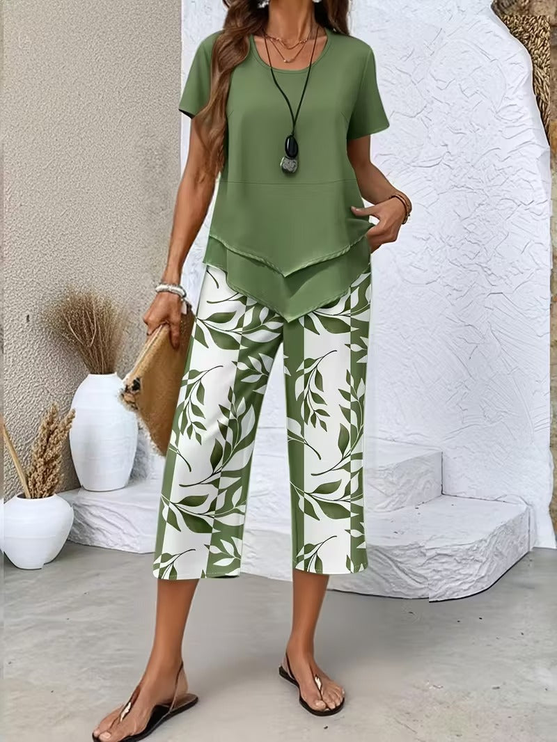 Evangeline - Leaf Print Two-Piece Set