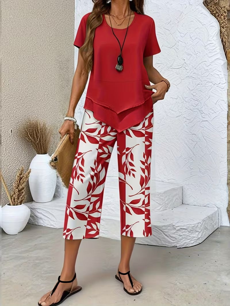 Evangeline - Leaf Print Two-Piece Set