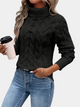 Women's cable knit turtleneck sweater with long sleeves
