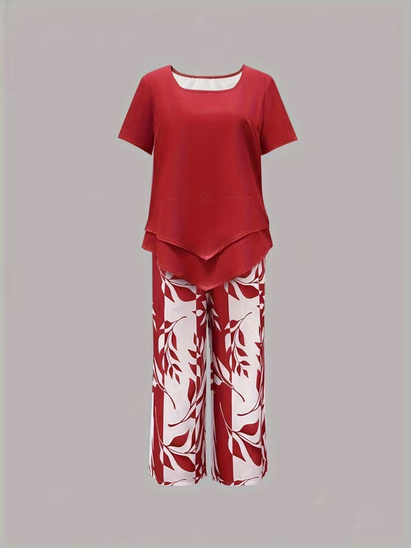 Evangeline - Leaf Print Two-Piece Set