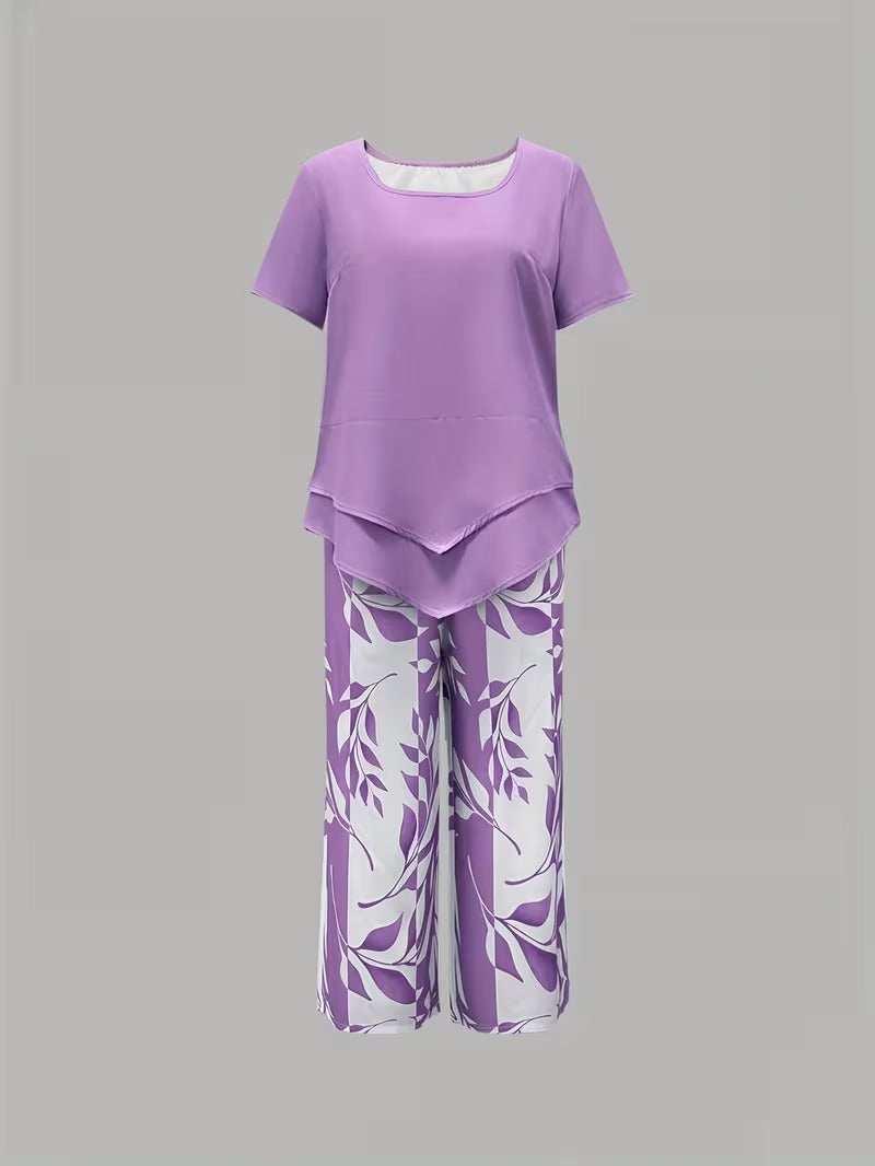 Evangeline - Leaf Print Two-Piece Set