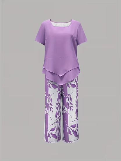 Evangeline - Leaf Print Two-Piece Set