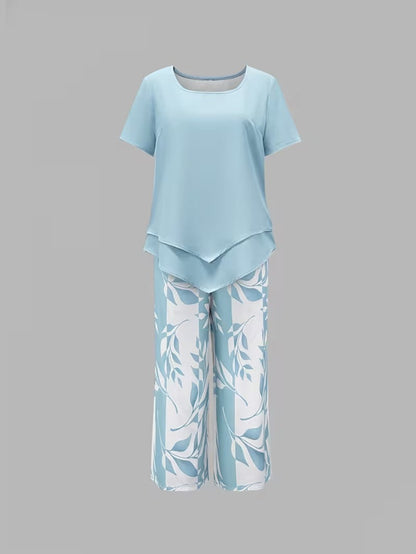 Evangeline - Leaf Print Two-Piece Set