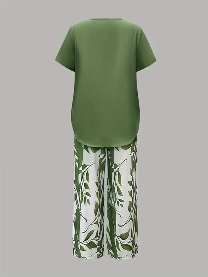Evangeline - Leaf Print Two-Piece Set