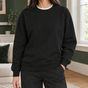 Women's relaxed plain crew neck sweatshirt with long sleeves and ribbed trims