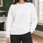 Women's relaxed plain crew neck sweatshirt with long sleeves and ribbed trims