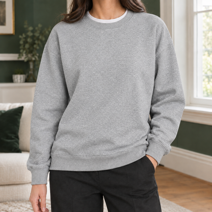 Women's relaxed plain crew neck sweatshirt with long sleeves and ribbed trims