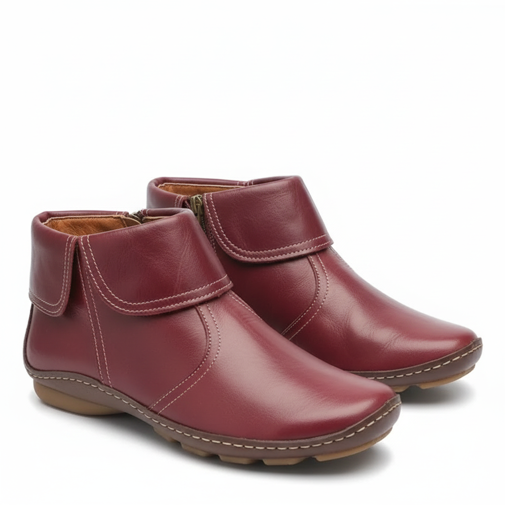Women's ankle boots with foldover collar and side zipper