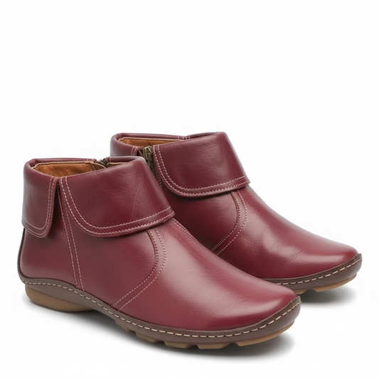 Women's ankle boots with foldover collar and side zipper