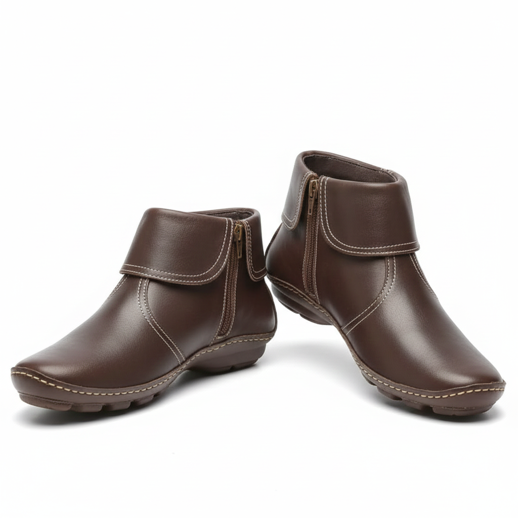 Women's ankle boots with foldover collar and side zipper