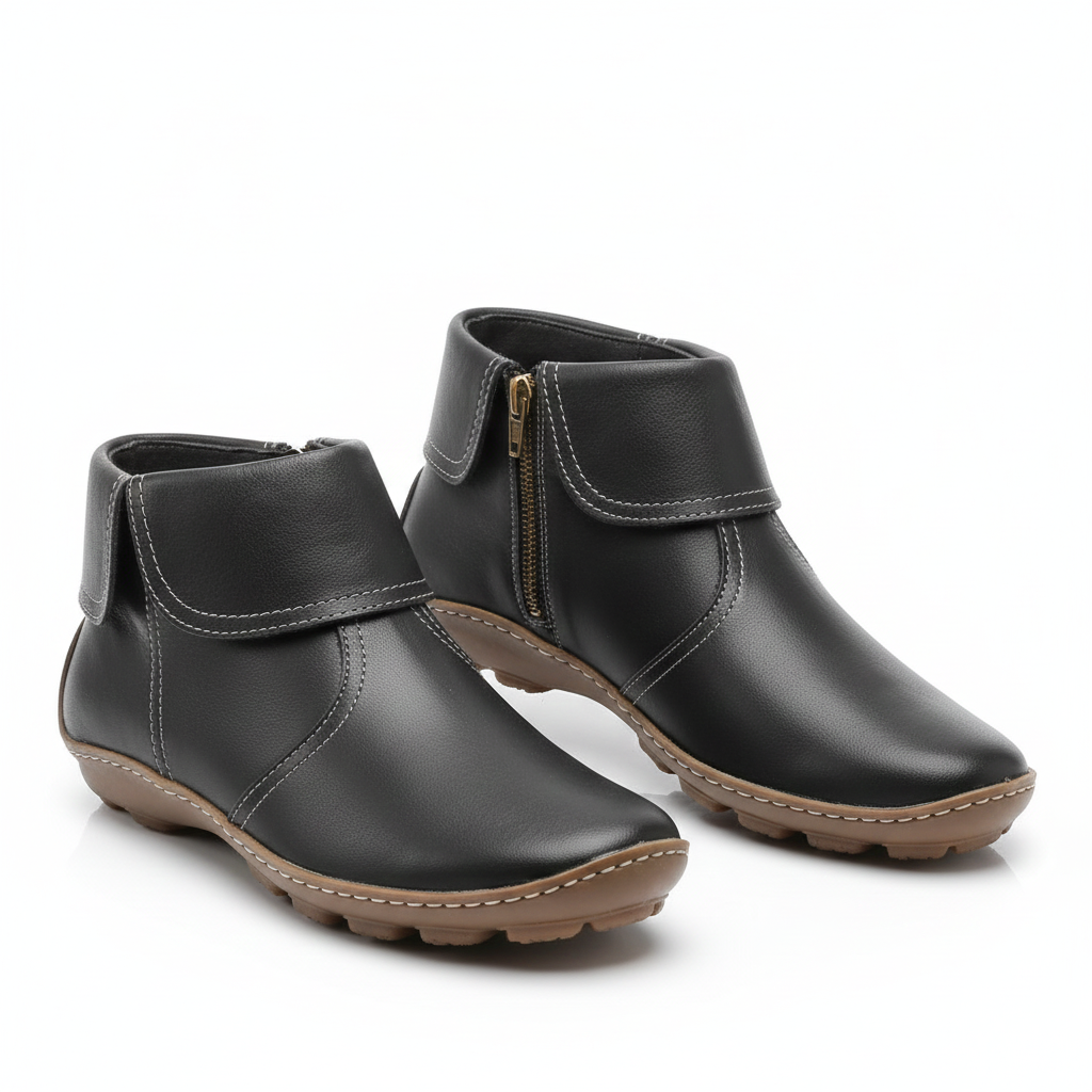 Women's ankle boots with foldover collar and side zipper