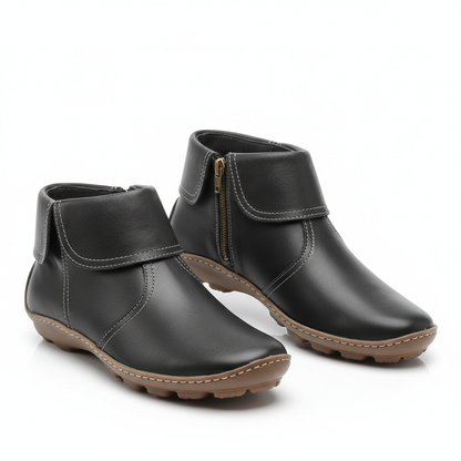 Women's ankle boots with foldover collar and side zipper
