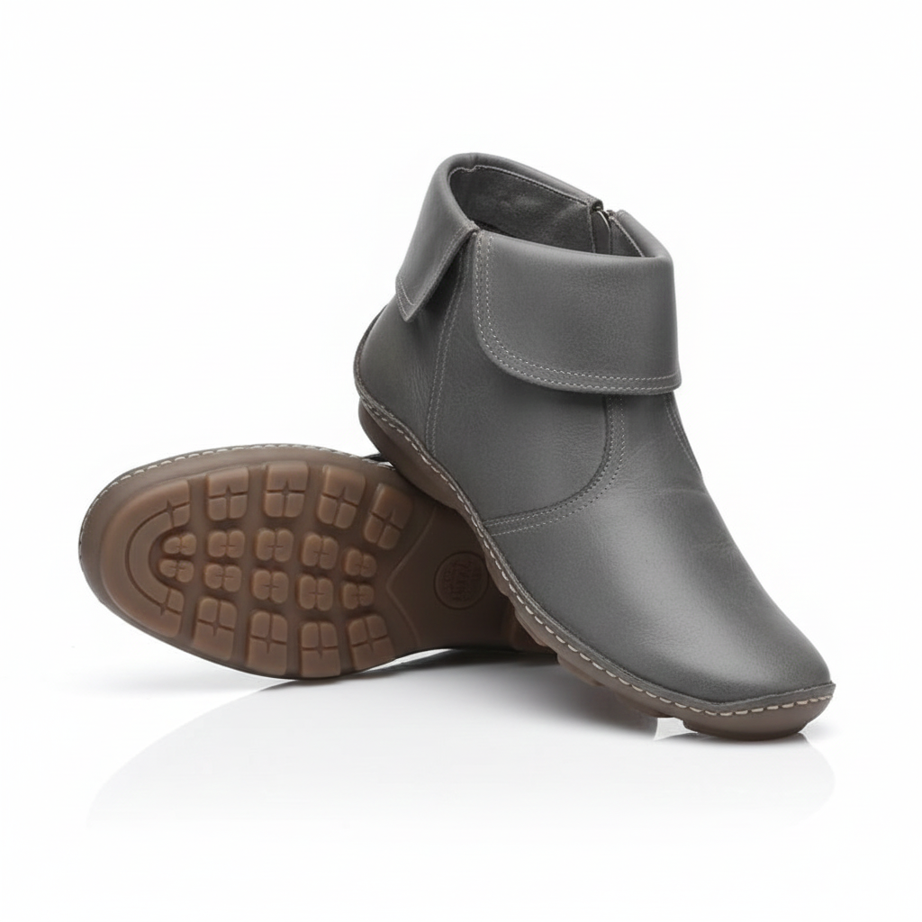 Women's ankle boots with foldover collar and side zipper