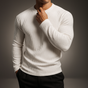 Men's long-sleeve ribbed knit sweater with crew neckline