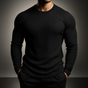 Men's long-sleeve ribbed knit sweater with crew neckline
