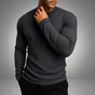 Men's long-sleeve ribbed knit sweater with crew neckline