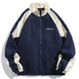 Unisex colour block windbreaker jacket with stand collar and zip front