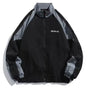 Unisex colour block windbreaker jacket with stand collar and zip front