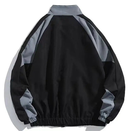 Unisex colour block windbreaker jacket with stand collar and zip front