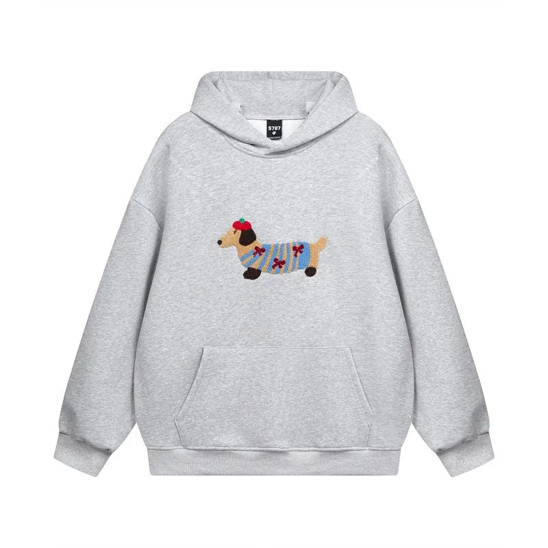 Women's hooded sweatshirt with dog graphic and kangaroo pocket