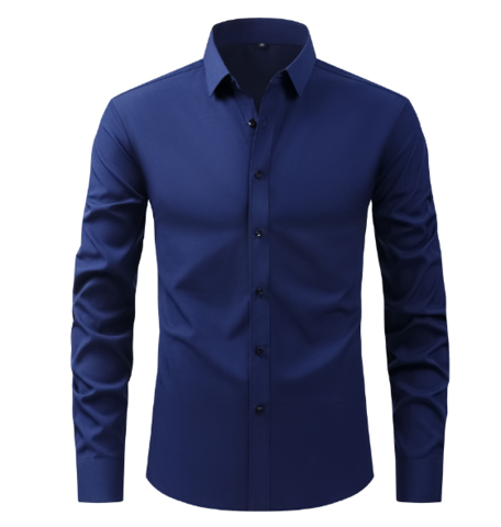 Men's long-sleeve solid shirt with pointed collar and button front
