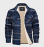 Men's checked plaid shirt jacket with button front, chest pockets and contrasting lining