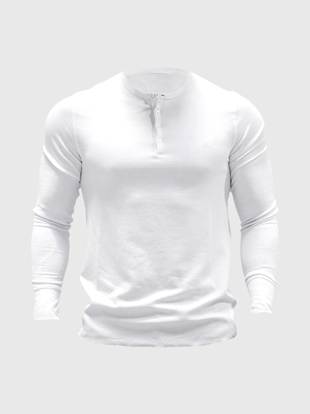 Men's long-sleeve ribbed henley sweater with button placket