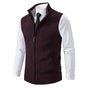 Men's textured sleeveless vest with mock neck, zip front and angled pockets